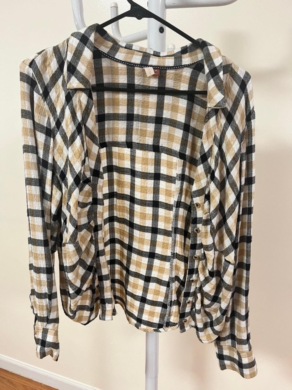 Pilcro Ruched Plaid Shirt Anthropologie Large Petite Button Up